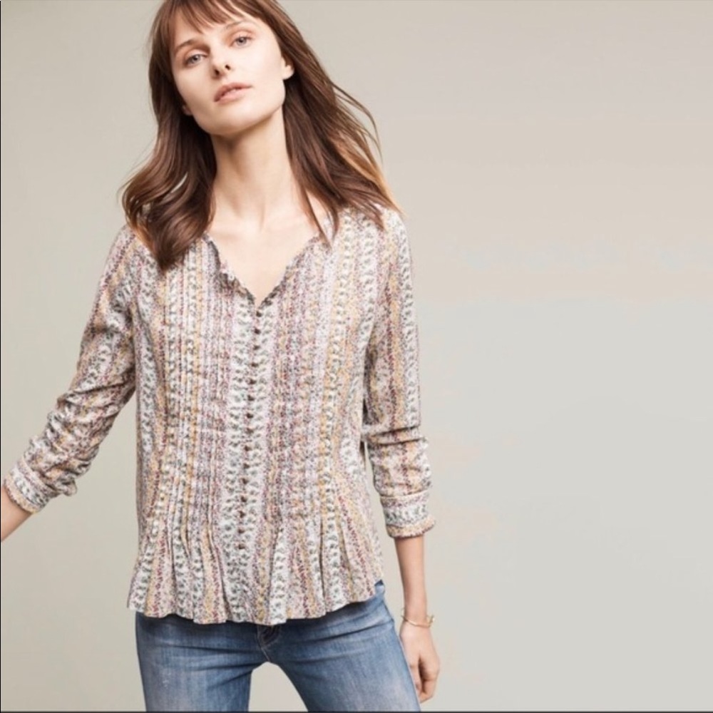 Anthro Maeve Gelise Floral Stripe Peplum Top Small